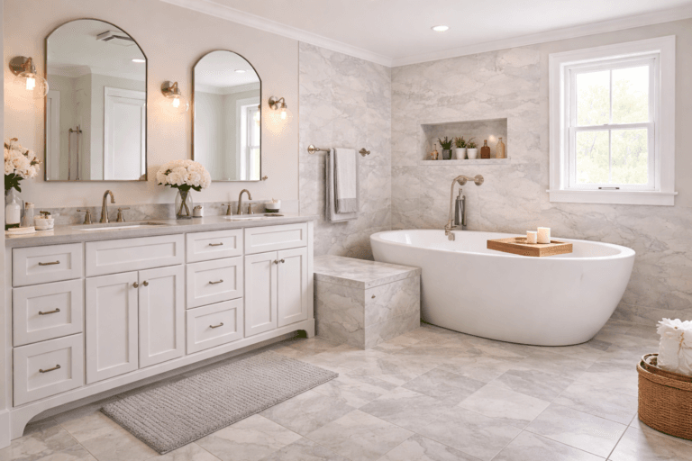 Elegant bathroom with freestanding tub